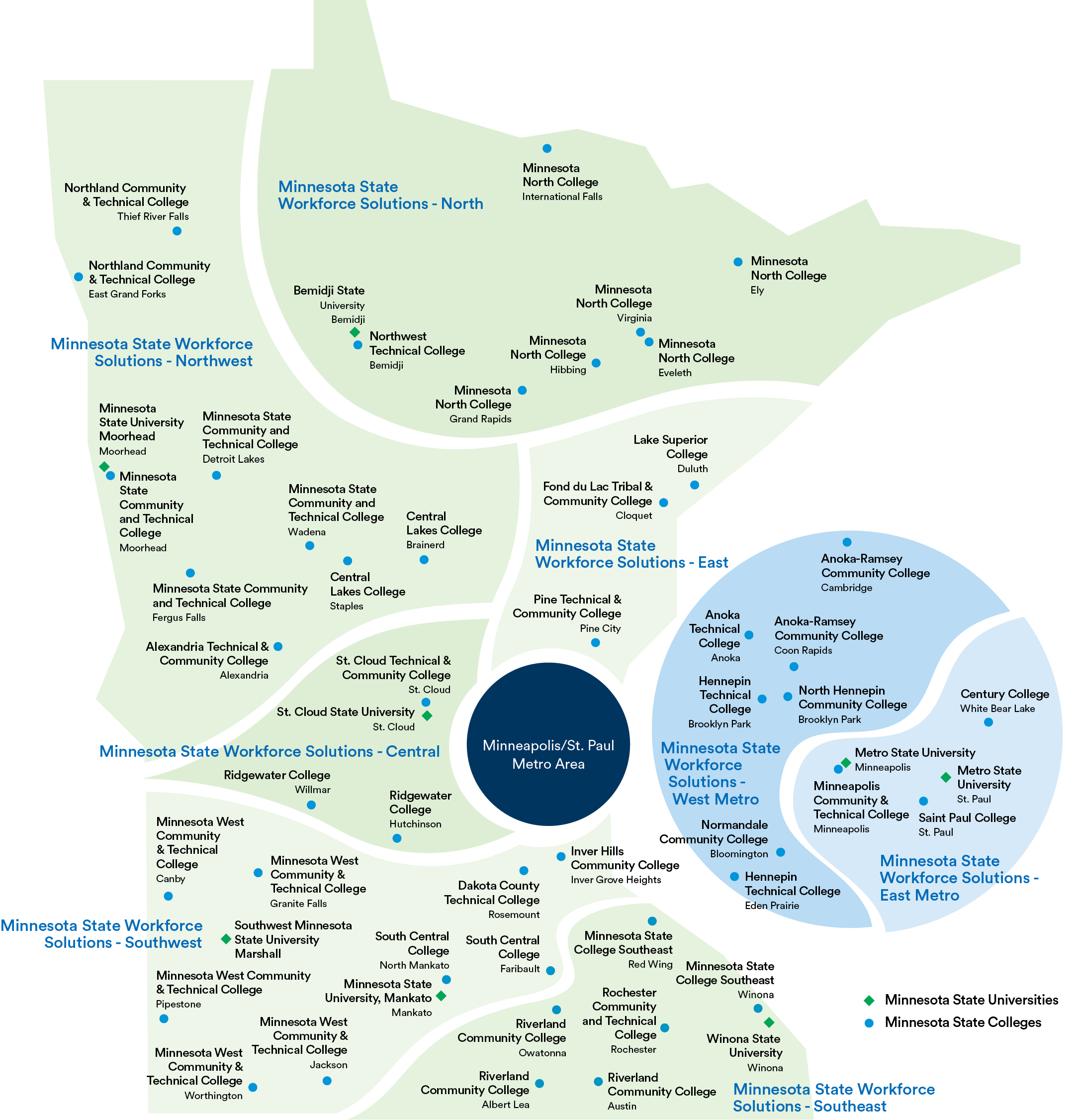 Minnesota Map showing Workforce Solutions Regions